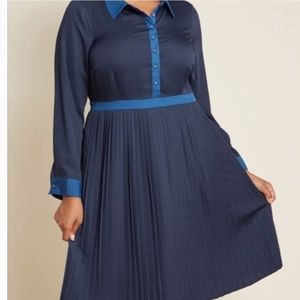 ModCloth Just My Typist Blue Pleated Skirt Dress